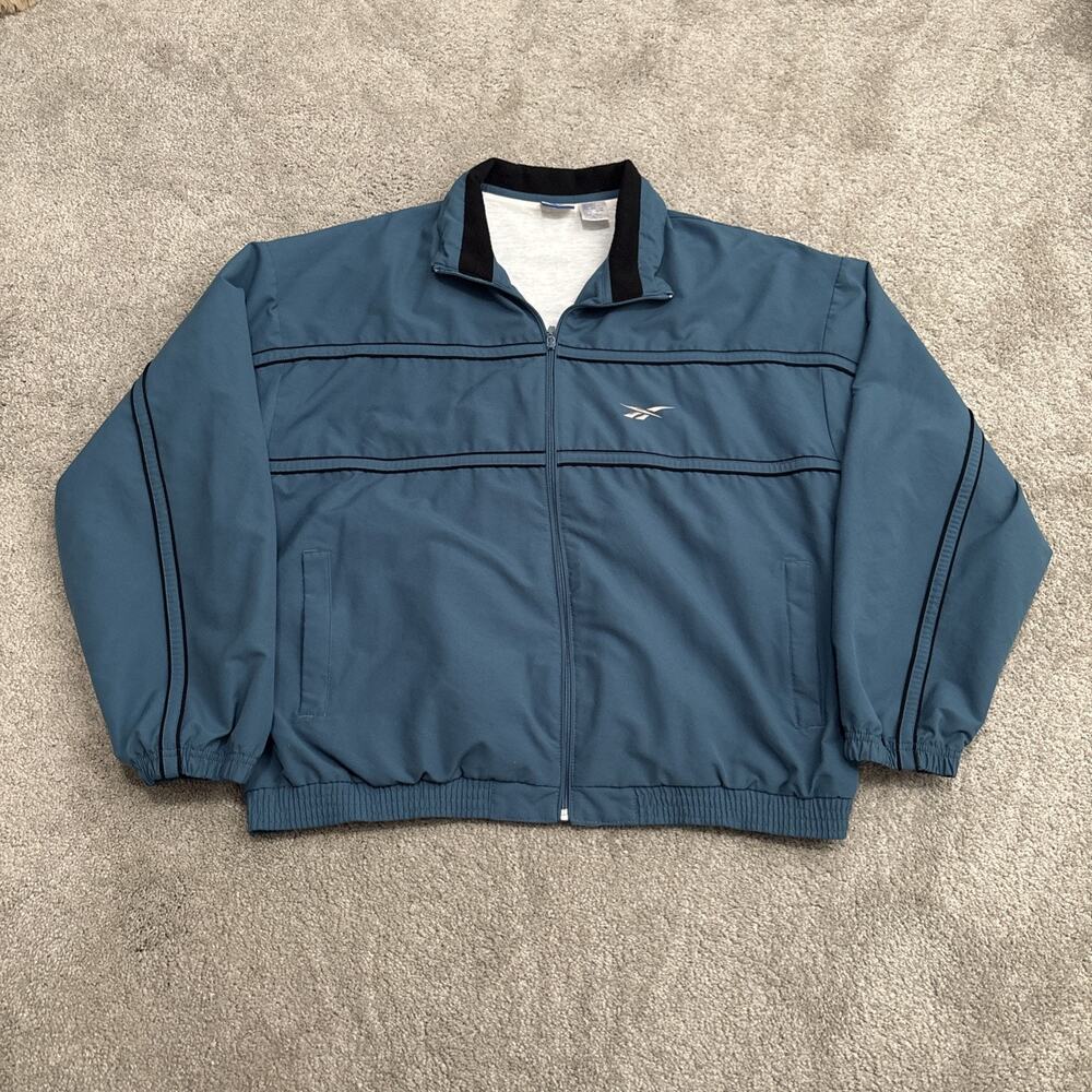 Vintage 90s Blue Reebok Full Zip Windbreaker Jacket Lined Size XL